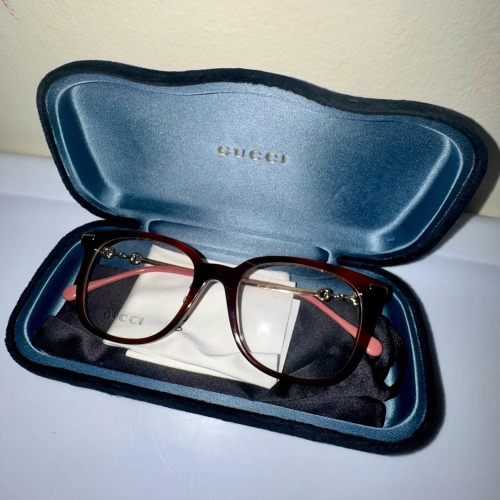 NWOT Gucci Tortoise/Gold Square Optical Glasses GG0968O with Case